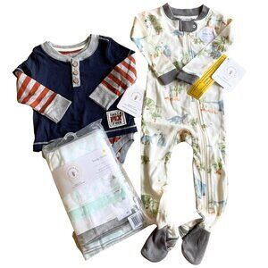 NEW Burt's Bees Baby Organic Bundle, Baby Clothes, Burp Cloths, Zipper Sleeper